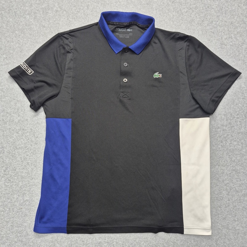 Lacoste Sport Polo Shirt Mens XL Black Blue White Colorblock Performance